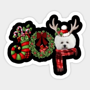 Christmas Joy Dwarf Stocking Reindeer Bichon Frise Sticker